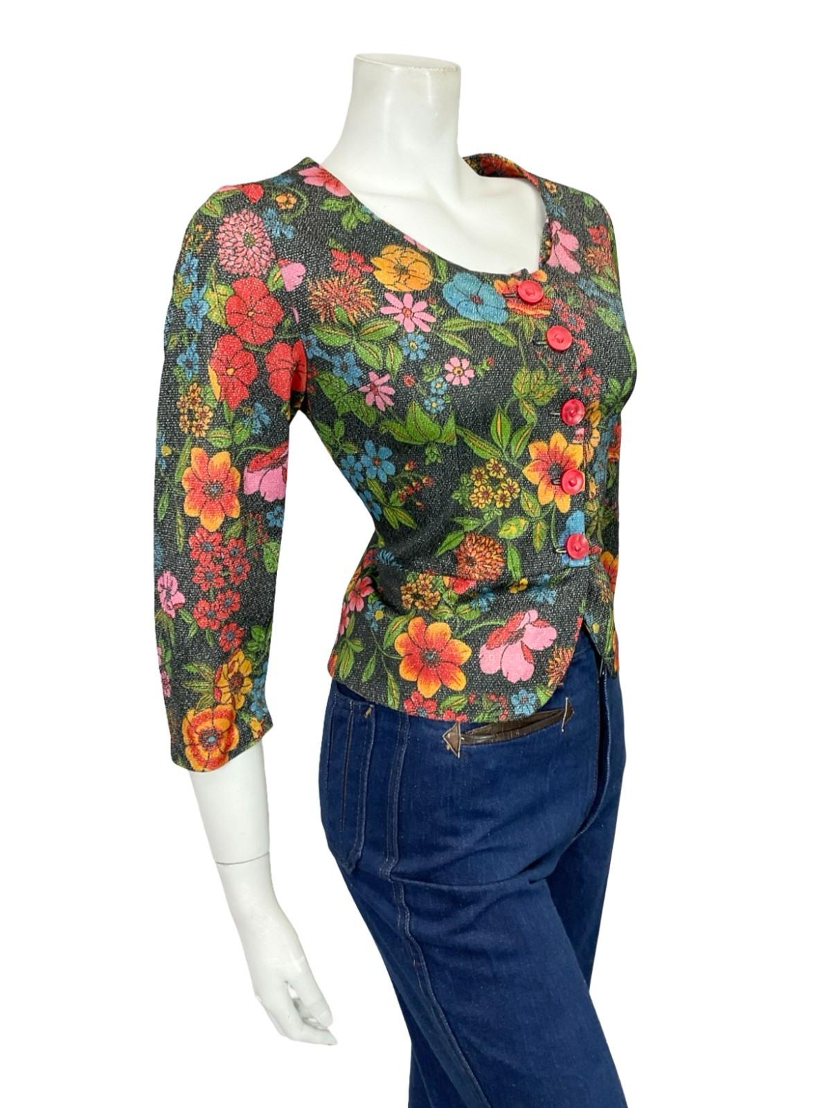 VTG 60S 70S BLACK PINK ORANGE GREEN GLITTERY LUREX PARTY PEPLUM CROPPED TOP 14