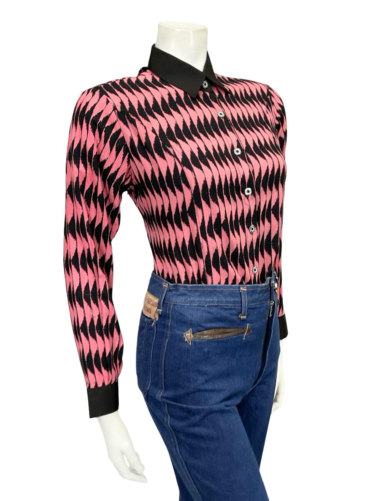 VTG 60S 70S BLACK PINK MOD GEOMETRIC WAVY OP ART COLOUR BLOCK SHIRT 14