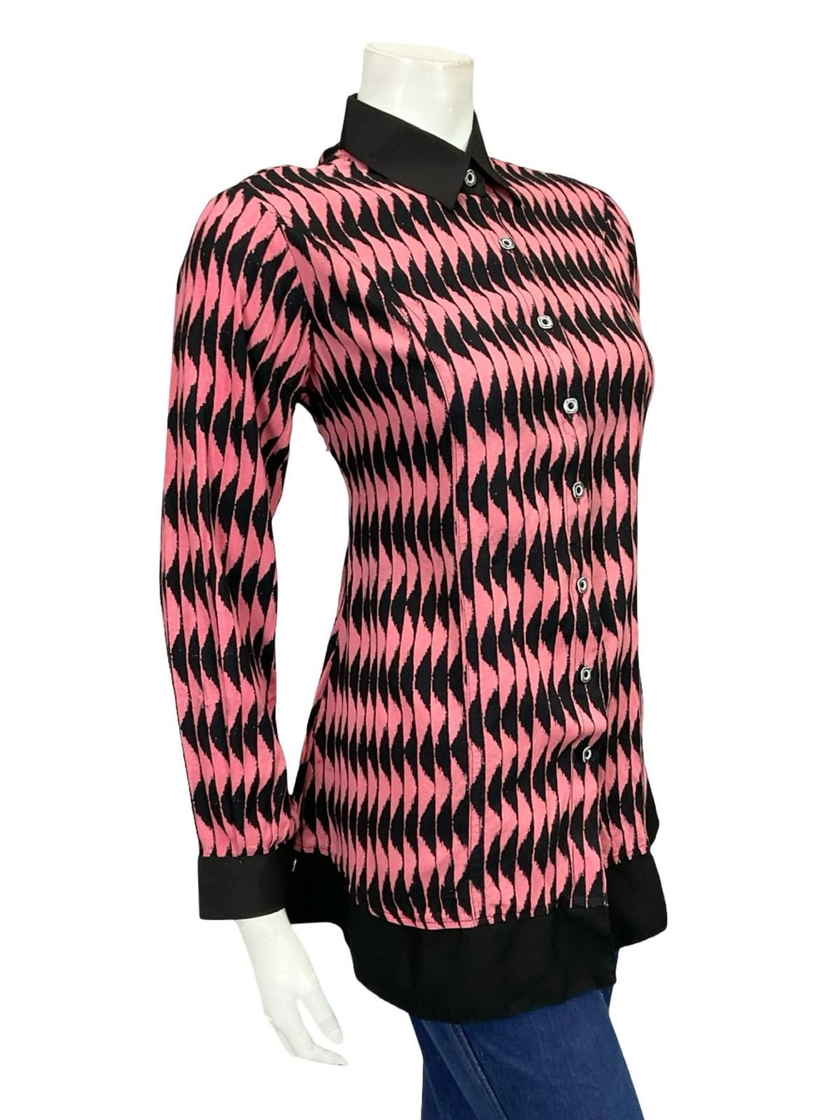 VTG 60S 70S BLACK PINK MOD GEOMETRIC WAVY OP ART COLOUR BLOCK SHIRT 14