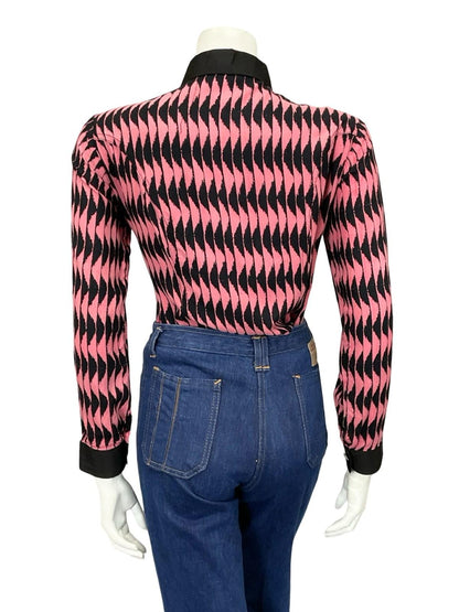 VTG 60S 70S BLACK PINK MOD GEOMETRIC WAVY OP ART COLOUR BLOCK SHIRT 14