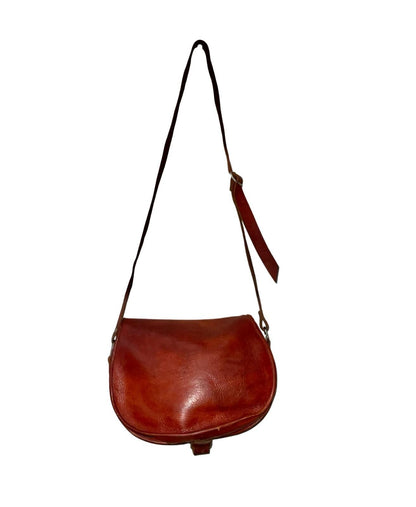 VTG 60S 70S RUSTY BROWN LEATHER PSYCHEDELIC SWIRL CUT OUT SHOULDER BAG