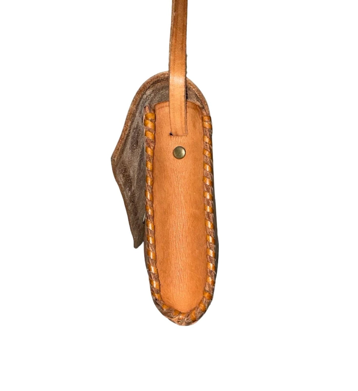 VTG 60S 70S TAN BROWN PSYCHEDELIC FLORAL EMBOSSED BAGUETTE SHOULDER BAG