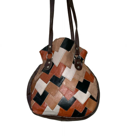 Vintage 60s 70s black and brown patchwork leather scales shoulder bag Shrinking Violets Vintage