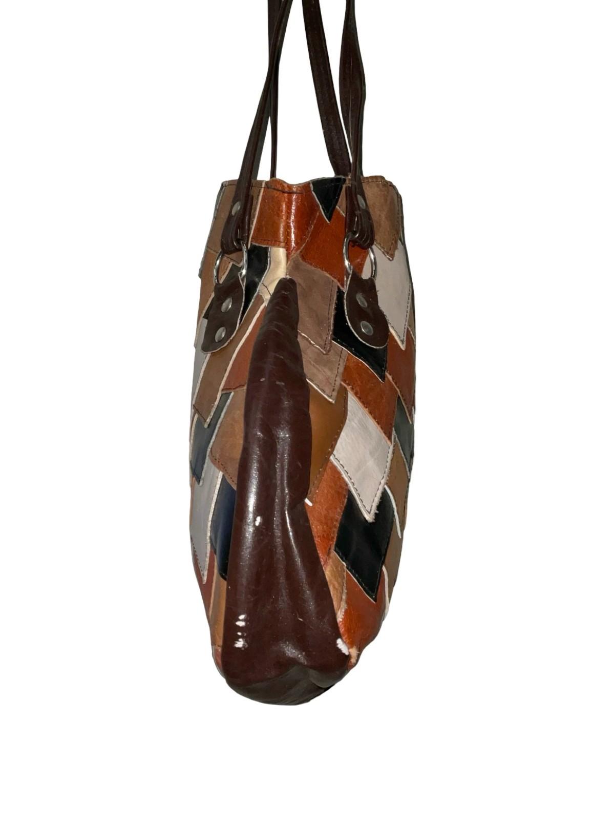 VTG 60S 70S GREY BROWN BLACK LEATHER PATCHWORK SCALES BOHO HIPPY SHOULDER BAG