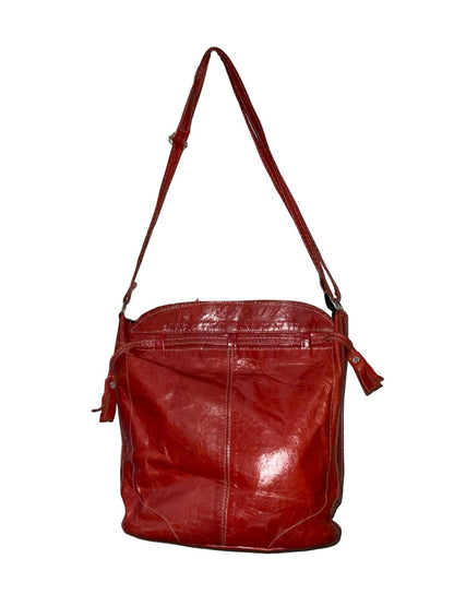 VTG 60S 70S RED BROWN LEATHER MOROCCAN CAMEL EMBOSSED WOVEN SUN SHOULDER BAG