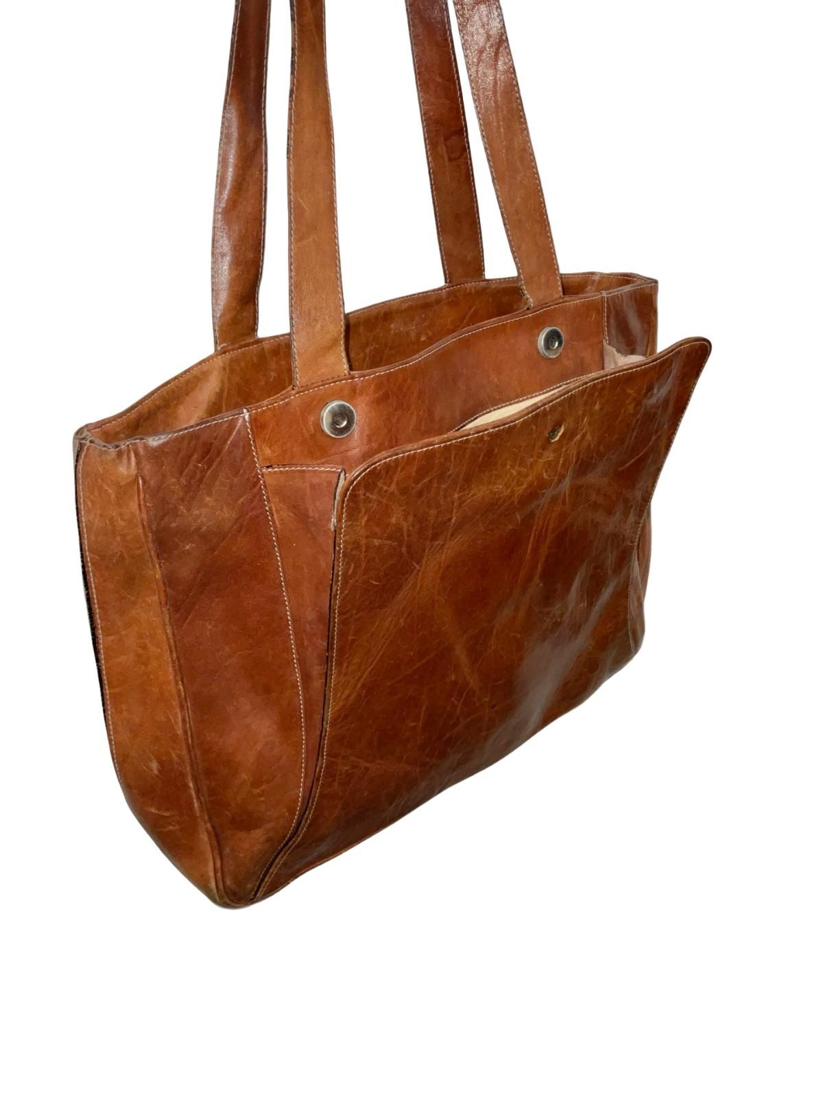 VTG 60S 70S GOLDEN HEAD BROWN LEATHER MOD SHOPPER BAG