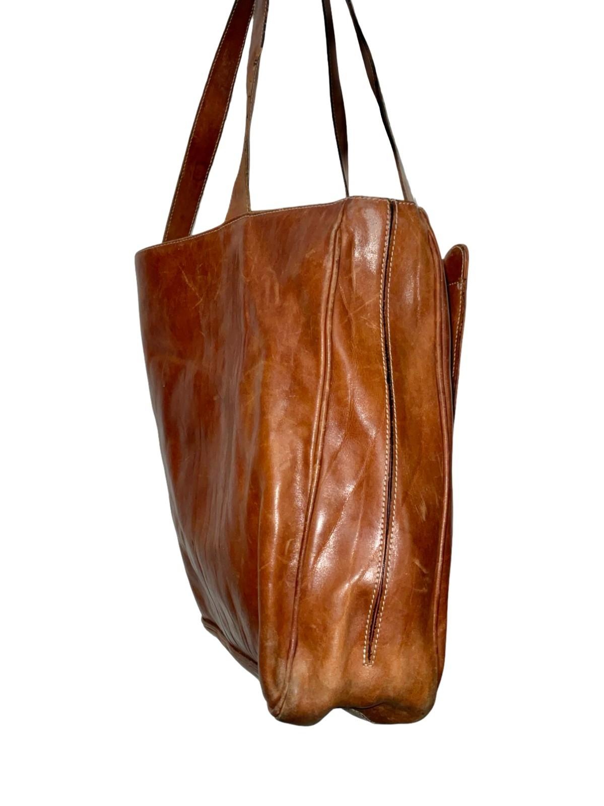 VTG 60S 70S GOLDEN HEAD BROWN LEATHER MOD SHOPPER BAG