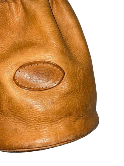 VTG 60S 70S TAN BROWN LEATHER HIPPY BOHO DRAWSTRING BAG WITH MINI PURSE