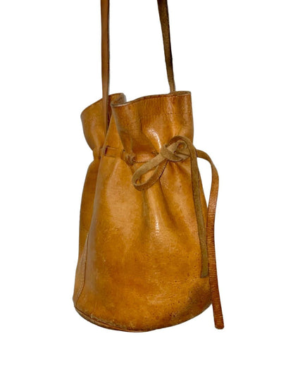 VTG 60S 70S TAN BROWN LEATHER HIPPY BOHO DRAWSTRING BAG WITH MINI PURSE