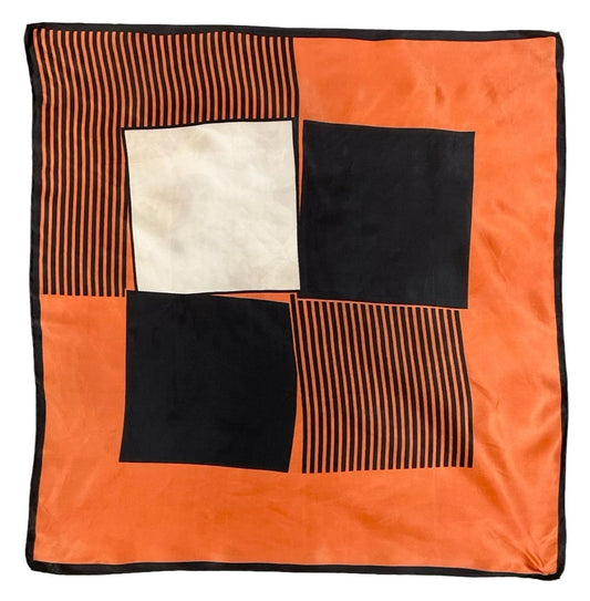 VTG 60S 70S ORANGE BLACK CREAM GEOMETRIC SQUARE STRIPED SCARF