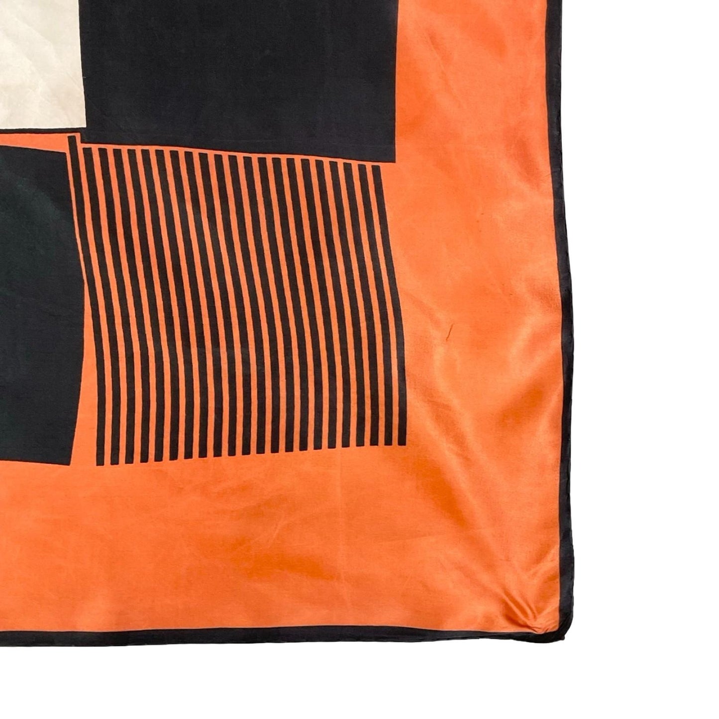 VTG 60S 70S ORANGE BLACK CREAM GEOMETRIC SQUARE STRIPED SCARF