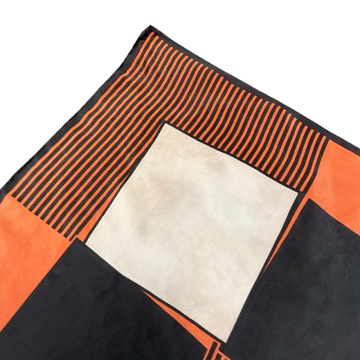 VTG 60S 70S ORANGE BLACK CREAM GEOMETRIC SQUARE STRIPED SCARF