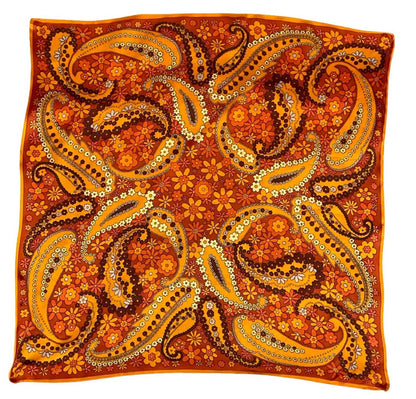 VTG 60S 70S ORANGE BROWN PSYCHEDELIC FLORAL PAISLEY FLOWER POWER SCARF