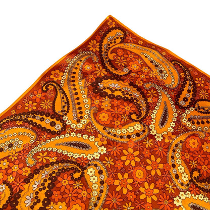 VTG 60S 70S ORANGE BROWN PSYCHEDELIC FLORAL PAISLEY FLOWER POWER SCARF