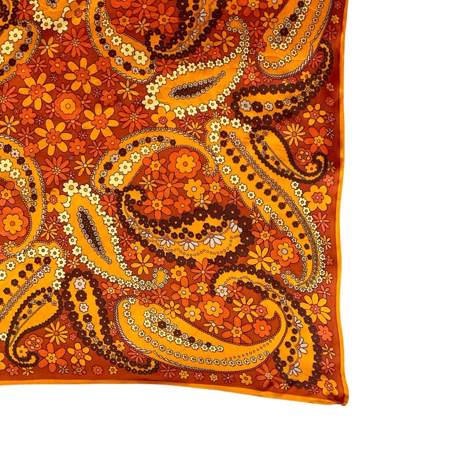 VTG 60S 70S ORANGE BROWN PSYCHEDELIC FLORAL PAISLEY FLOWER POWER SCARF