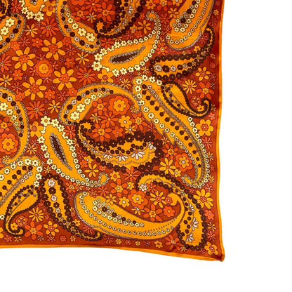 VTG 60S 70S ORANGE BROWN PSYCHEDELIC FLORAL PAISLEY FLOWER POWER SCARF