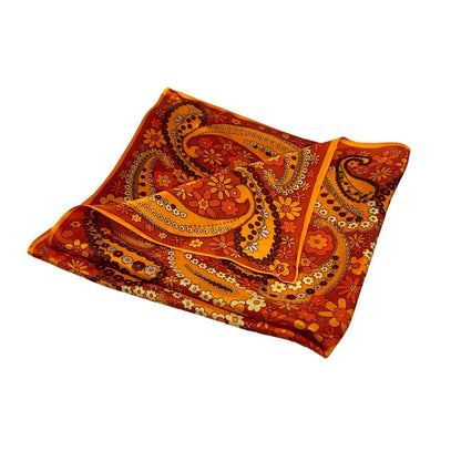 VTG 60S 70S ORANGE BROWN PSYCHEDELIC FLORAL PAISLEY FLOWER POWER SCARF
