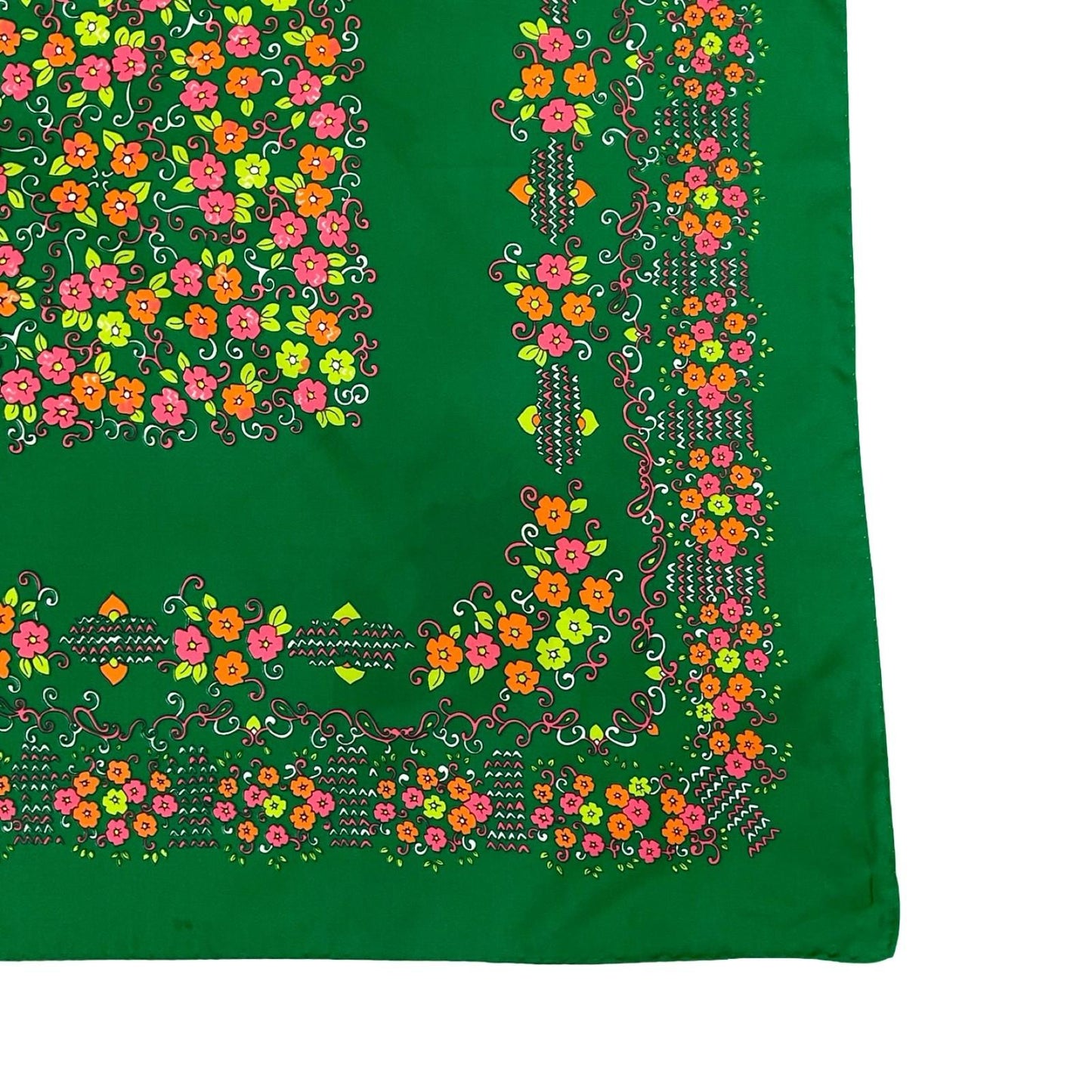 VTG 60S 70S GREEN PINK ORANGE WHITE FLORAL SWIRL SCARF