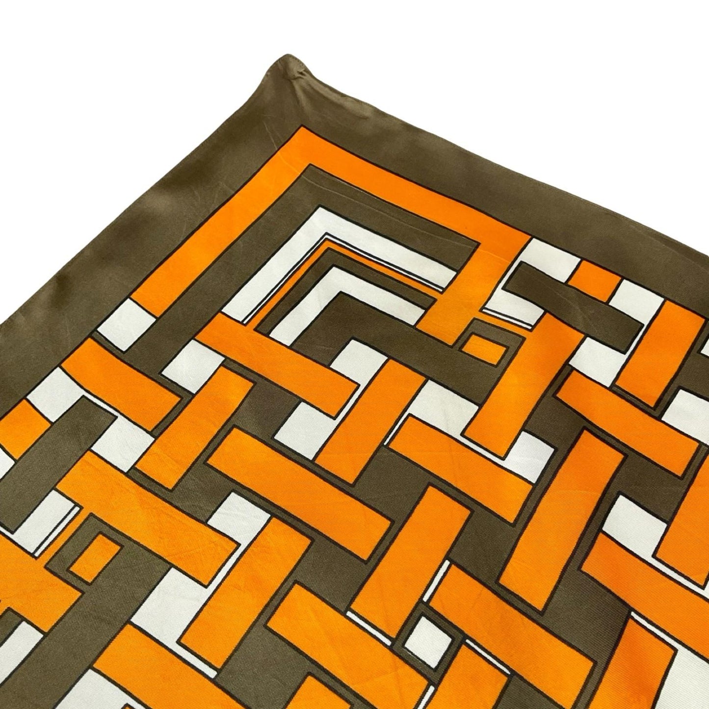 VTG 60S 70S KHAKI GREEN ORANGE CREAM GEOMETRIC SQUARE SCARF