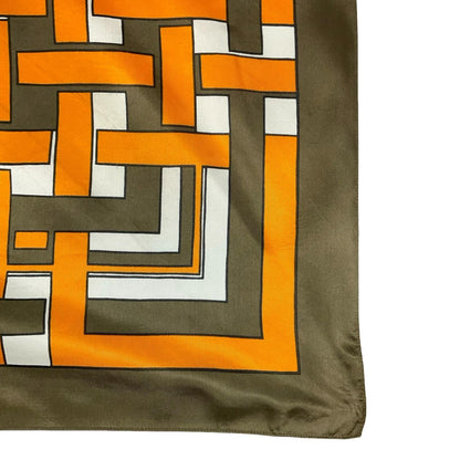 VTG 60S 70S KHAKI GREEN ORANGE CREAM GEOMETRIC SQUARE SCARF