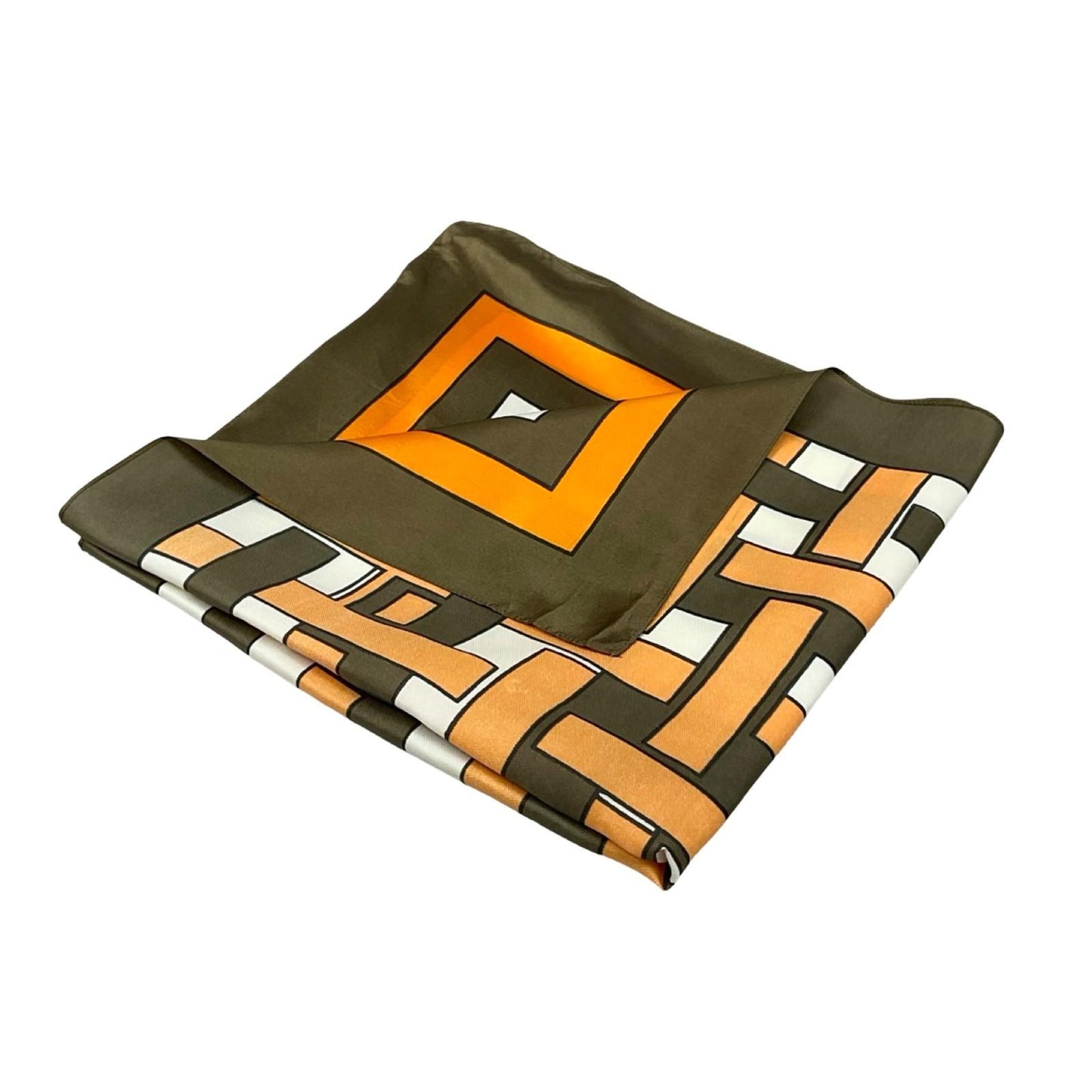 VTG 60S 70S KHAKI GREEN ORANGE CREAM GEOMETRIC SQUARE SCARF