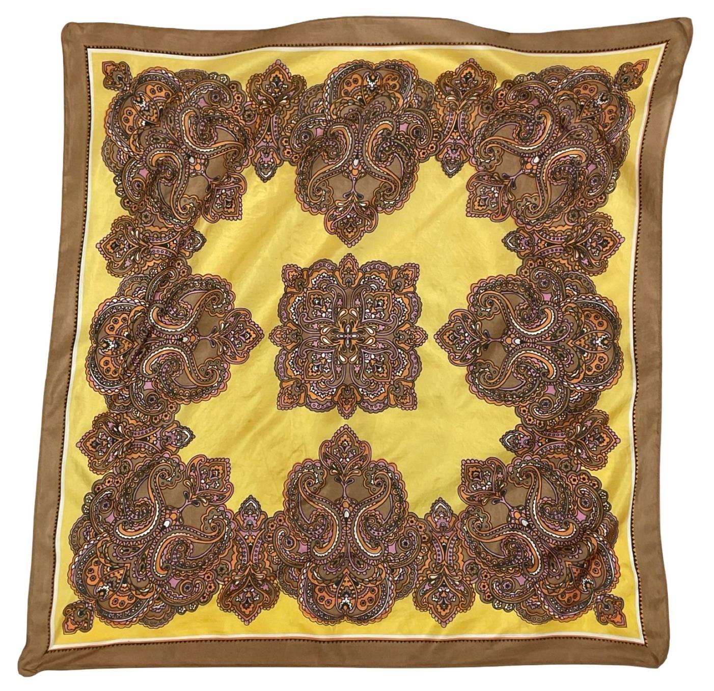 VTG 60S 70S YELLOW PURPLE BROWN PSYCHEDELIC MANDALA SILK SCARF