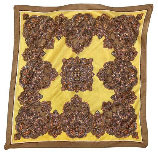 VTG 60S 70S YELLOW PURPLE BROWN PSYCHEDELIC MANDALA SILK SCARF