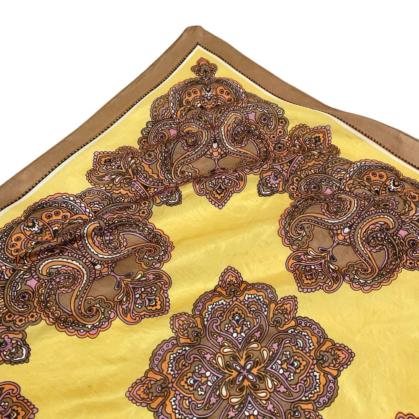 VTG 60S 70S YELLOW PURPLE BROWN PSYCHEDELIC MANDALA SILK SCARF