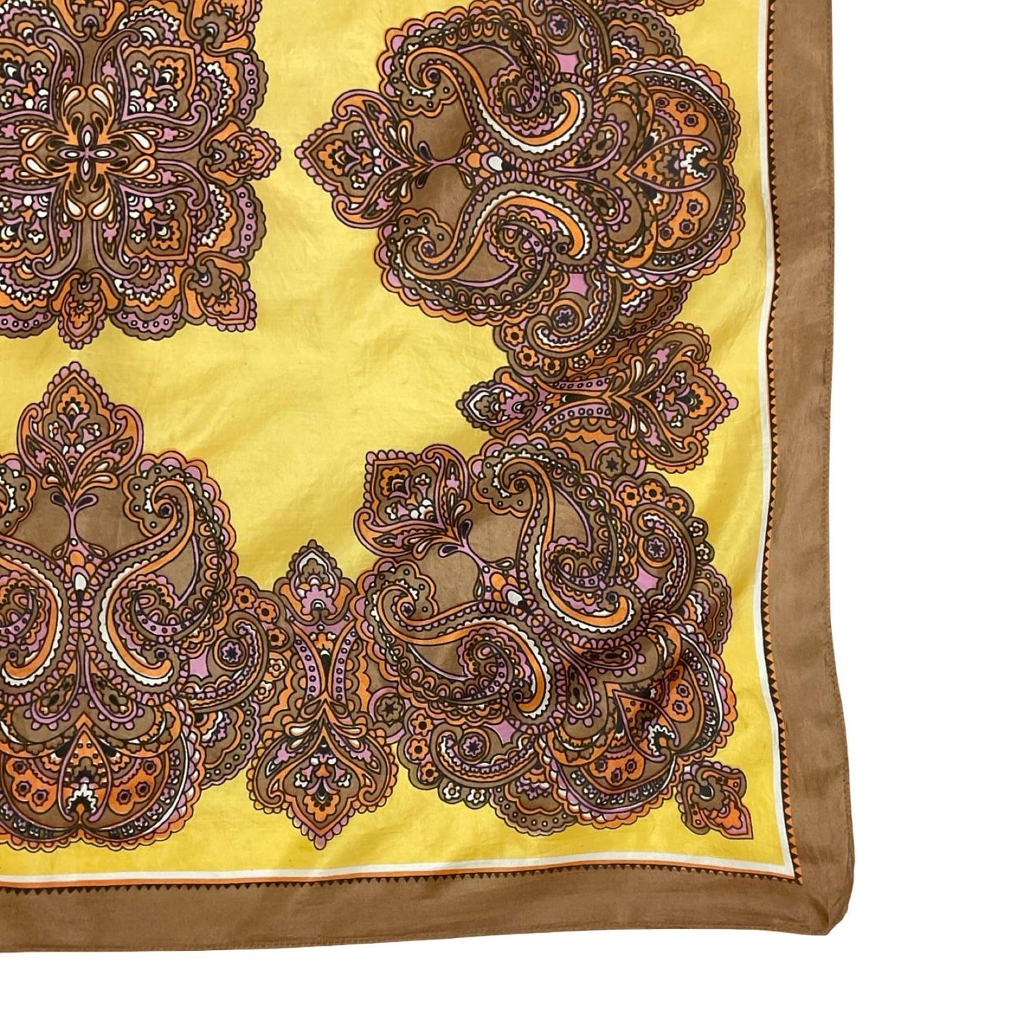 VTG 60S 70S YELLOW PURPLE BROWN PSYCHEDELIC MANDALA SILK SCARF