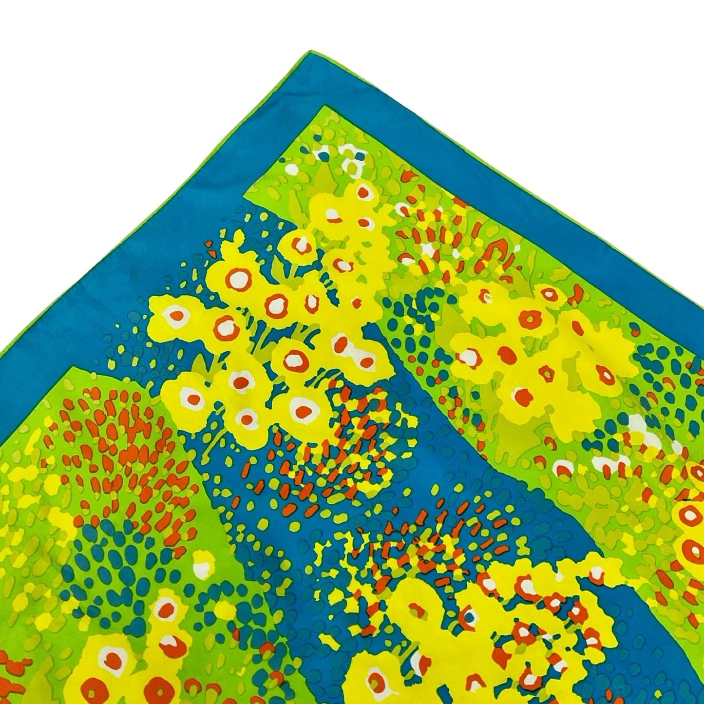 VTG 60S 70S BLUE GREEN YELLOW ORANGE FLORAL ABSTRACT FLOWER MEADOW SCARF