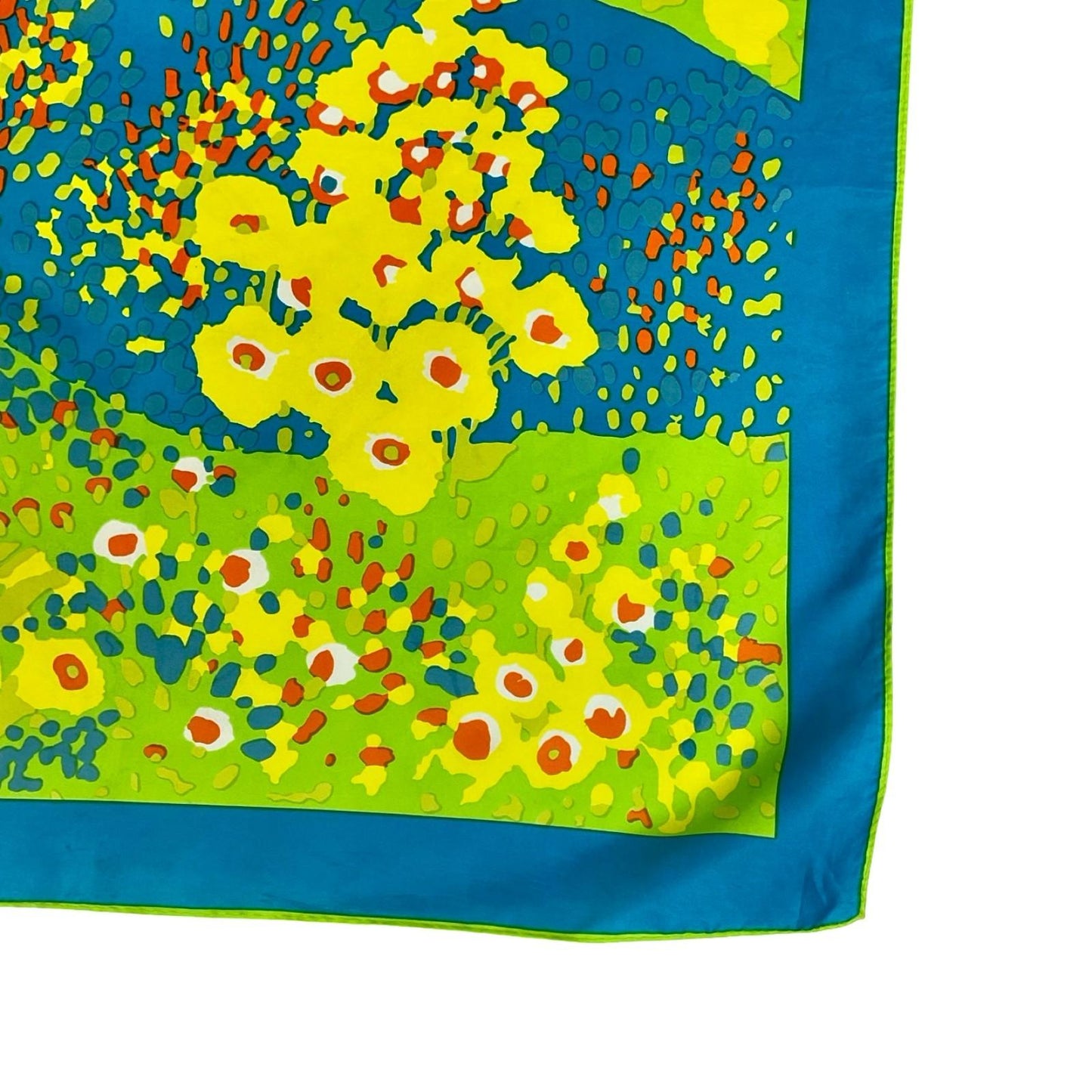 VTG 60S 70S BLUE GREEN YELLOW ORANGE FLORAL ABSTRACT FLOWER MEADOW SCARF