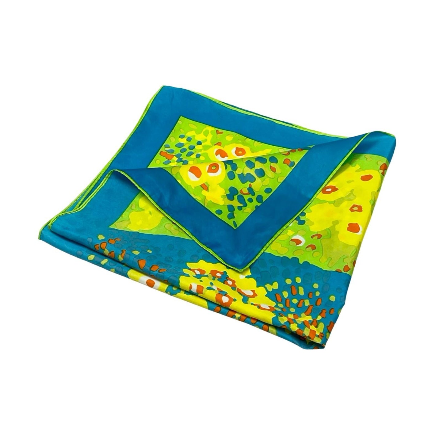 VTG 60S 70S BLUE GREEN YELLOW ORANGE FLORAL ABSTRACT FLOWER MEADOW SCARF
