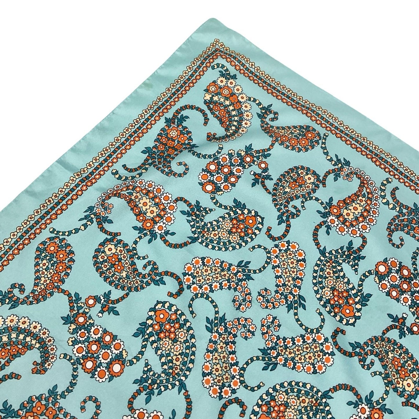VTG 60S 70S BLUE BEIGE ORANGE WHITE FLORAL PAISLEY PSYCHEDELIC SCARF