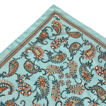 VTG 60S 70S BLUE BEIGE ORANGE WHITE FLORAL PAISLEY PSYCHEDELIC SCARF