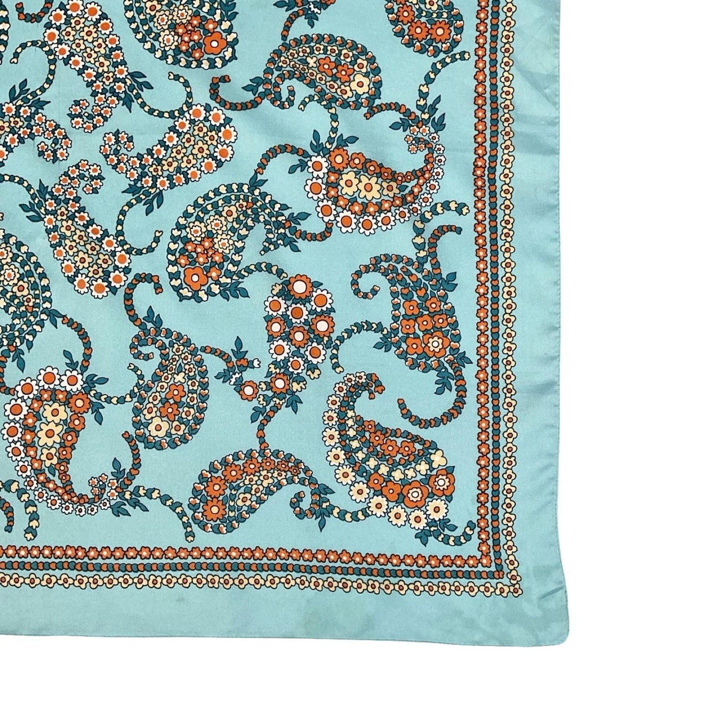 VTG 60S 70S BLUE BEIGE ORANGE WHITE FLORAL PAISLEY PSYCHEDELIC SCARF