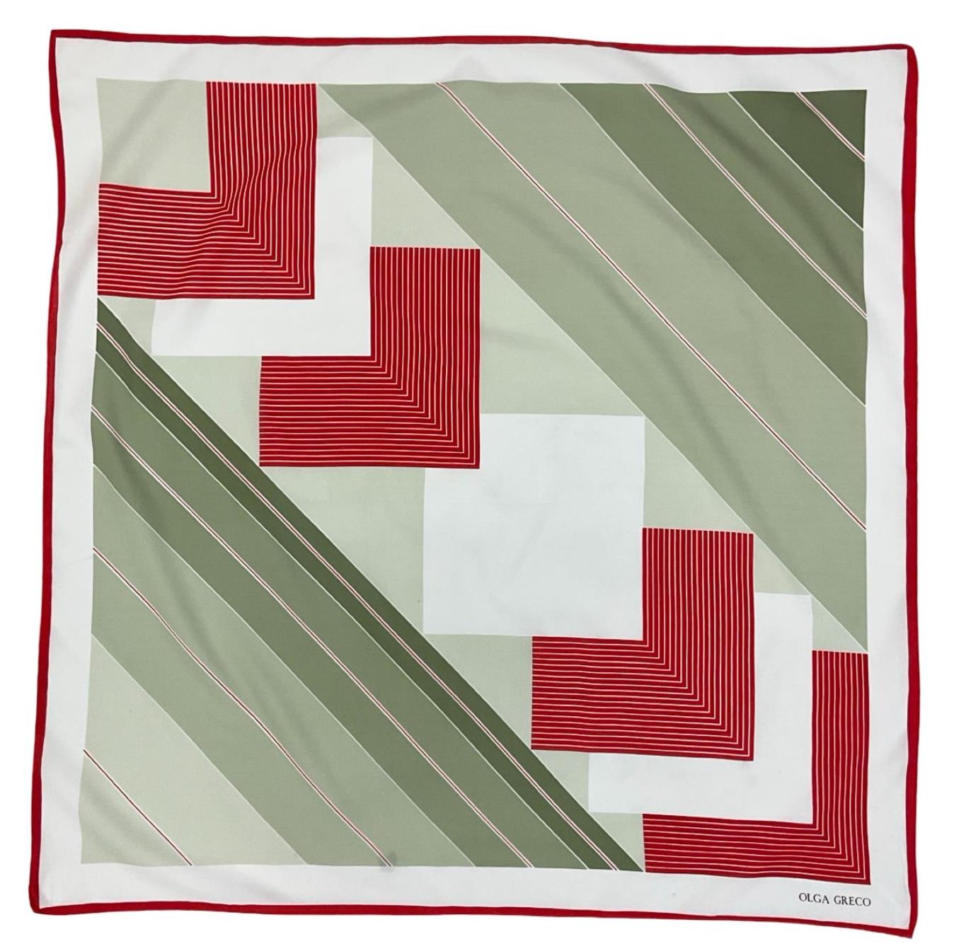 VTG 60S 70S GREY WHITE RED OLGA GRECO MOD GEOMETRIC SQUARE STRIPED SCARF