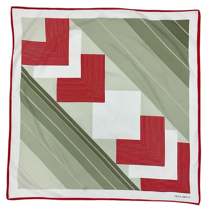VTG 60S 70S GREY WHITE RED OLGA GRECO MOD GEOMETRIC SQUARE STRIPED SCARF