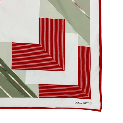 VTG 60S 70S GREY WHITE RED OLGA GRECO MOD GEOMETRIC SQUARE STRIPED SCARF