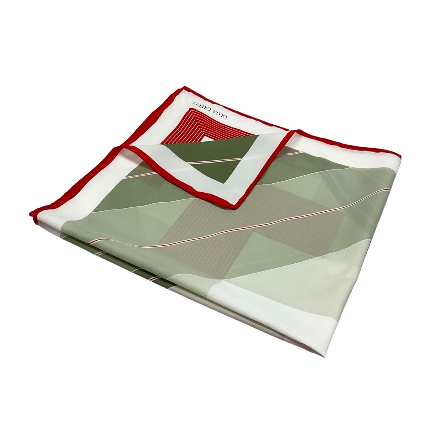 VTG 60S 70S GREY WHITE RED OLGA GRECO MOD GEOMETRIC SQUARE STRIPED SCARF