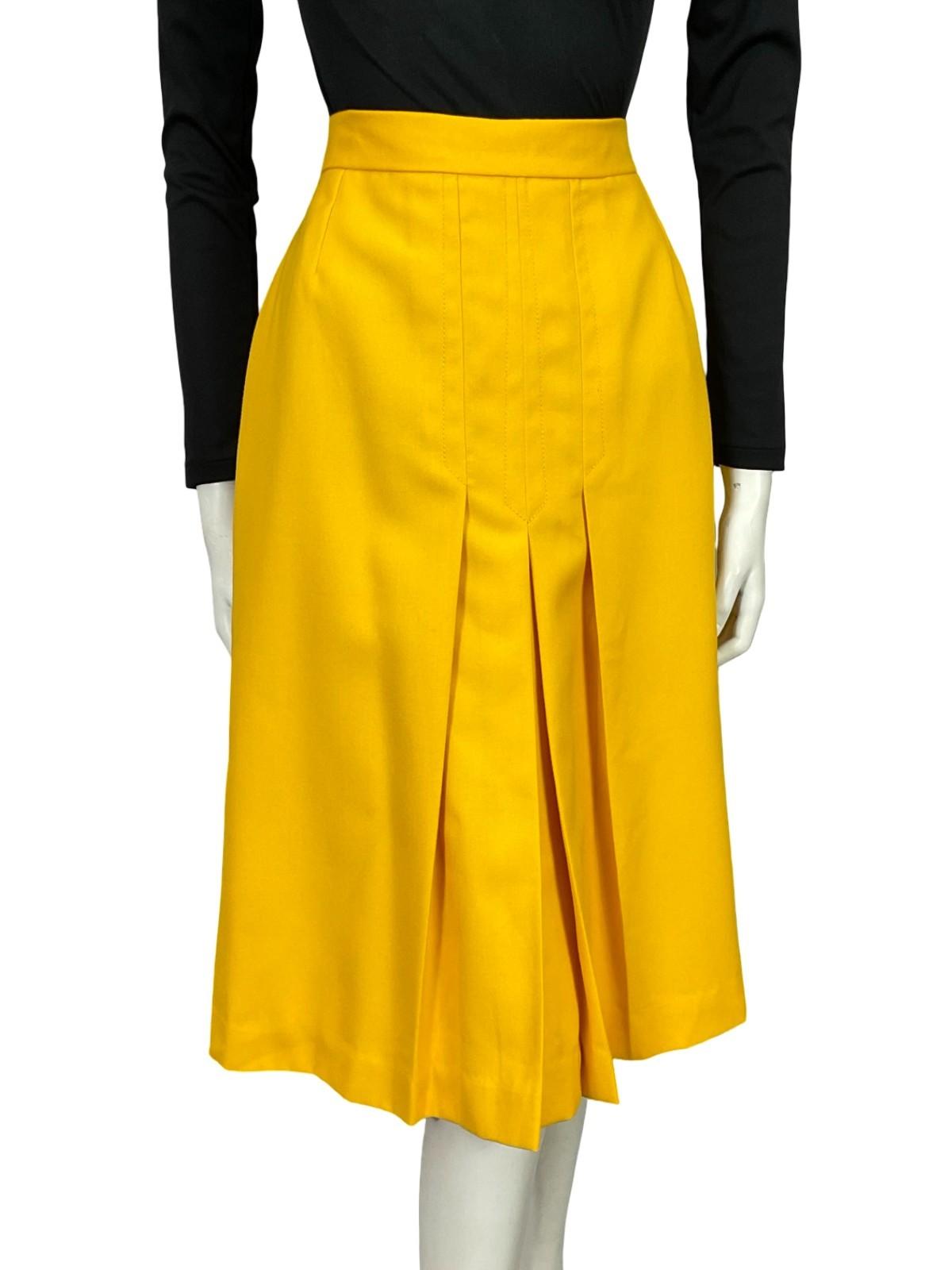 VTG 70S BRIGHT YELLOW PLEATED SECRETARY MIDI SKIRT 8 10 S