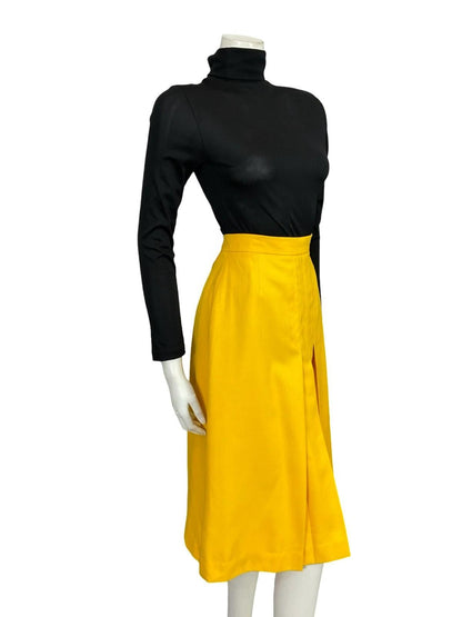 VTG 70S BRIGHT YELLOW PLEATED SECRETARY MIDI SKIRT 8 10 S