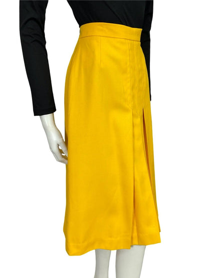 VTG 70S BRIGHT YELLOW PLEATED SECRETARY MIDI SKIRT 8 10 S