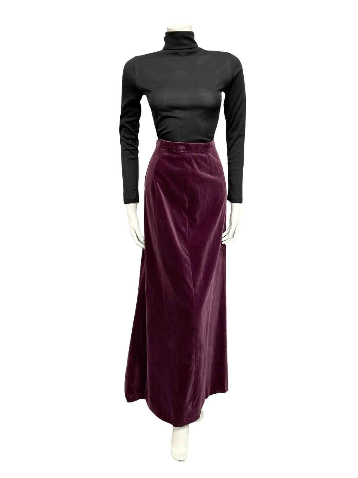 VTG 70S PURPLE AUBERGINE VELVET BOHO EVENING MAXI SKIRT WITH BACK SLIT 10