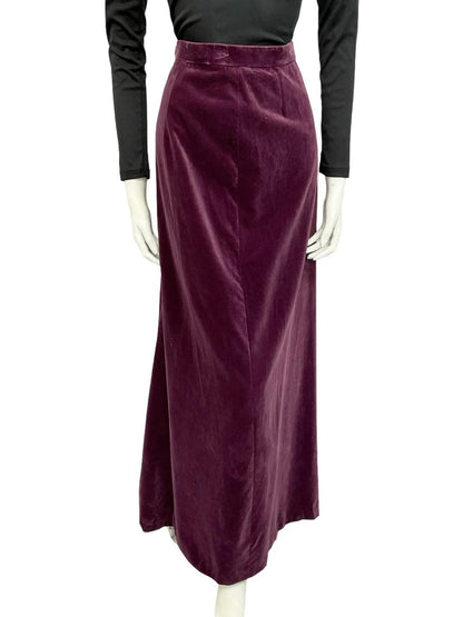 VTG 70S PURPLE AUBERGINE VELVET BOHO EVENING MAXI SKIRT WITH BACK SLIT 10