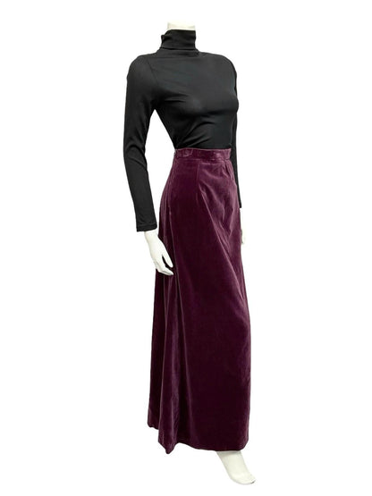 VTG 70S PURPLE AUBERGINE VELVET BOHO EVENING MAXI SKIRT WITH BACK SLIT 10