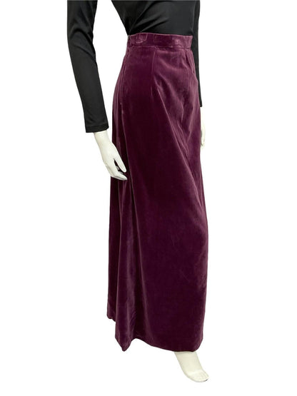 VTG 70S PURPLE AUBERGINE VELVET BOHO EVENING MAXI SKIRT WITH BACK SLIT 10