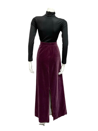 VTG 70S PURPLE AUBERGINE VELVET BOHO EVENING MAXI SKIRT WITH BACK SLIT 10