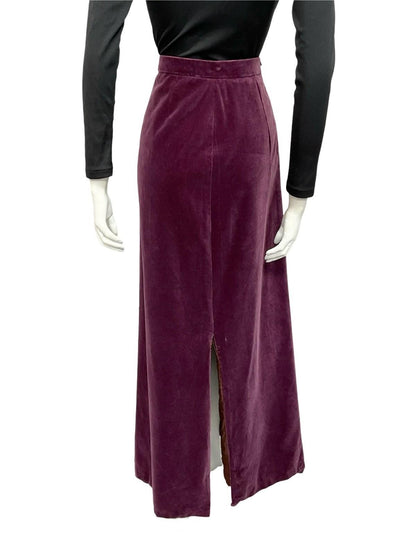 VTG 70S PURPLE AUBERGINE VELVET BOHO EVENING MAXI SKIRT WITH BACK SLIT 10