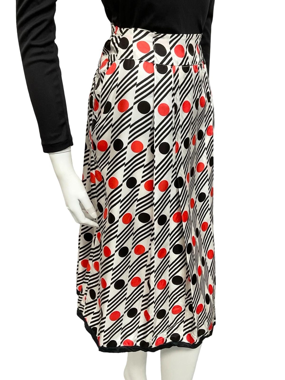 VTG 60S 70S GEOMETRIC WHITE BLACK RED STRIPE DOT MIDI SKIRT 8 10 S