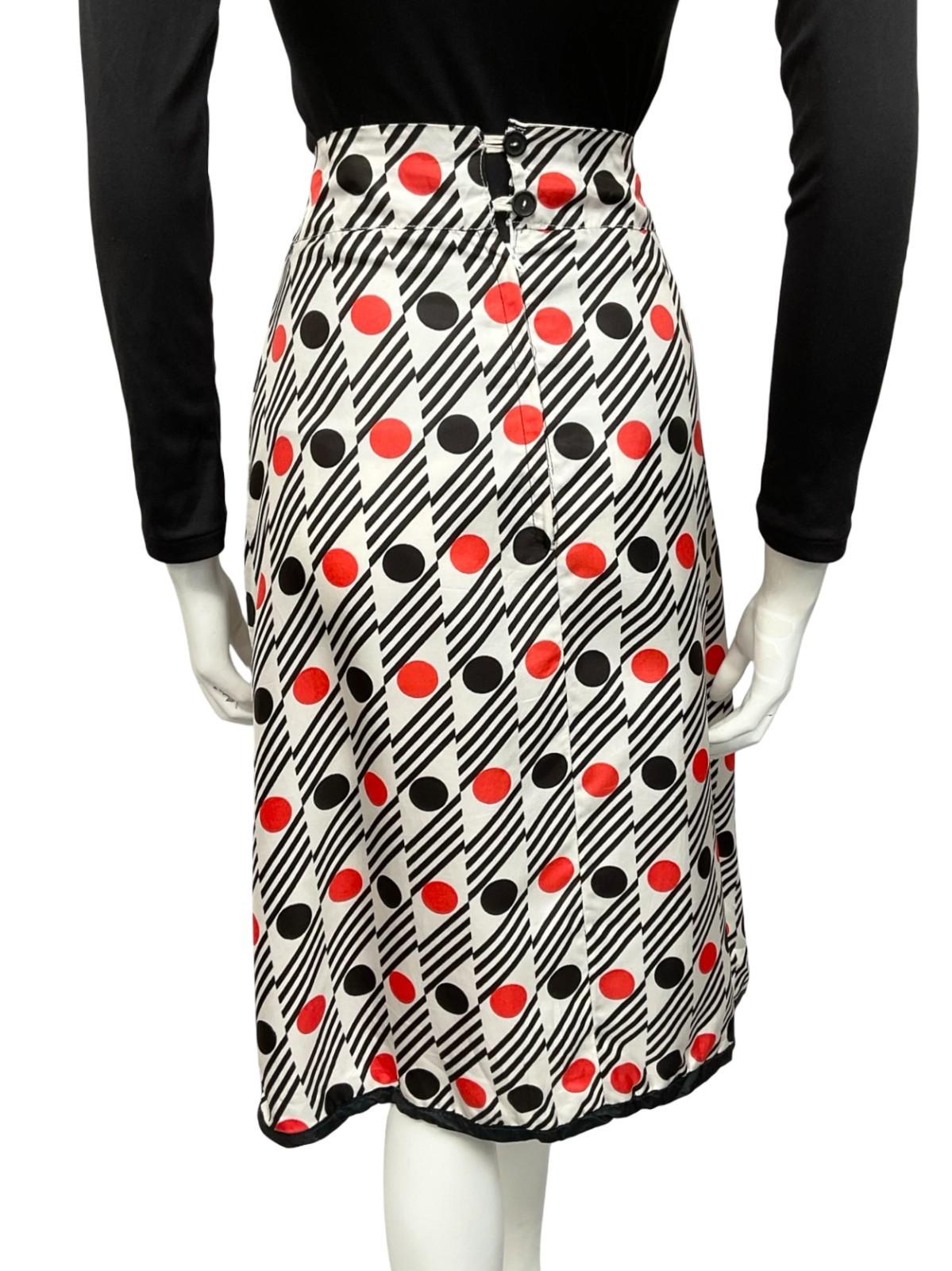 VTG 60S 70S GEOMETRIC WHITE BLACK RED STRIPE DOT MIDI SKIRT 8 10 S